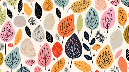 Stof per meter Fundo abstrato de Folhas coloridas com linhas e pontos e cores pasteis © Vitor
