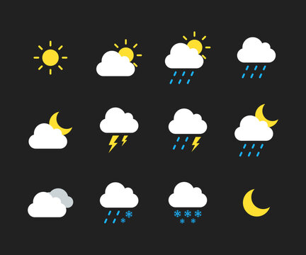 Set of weather icons. Forecast weather icons, flat vector design.