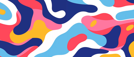 Fundo abstrato com ondas curvas e formas simples colorido com cores primarias - Papel de parede