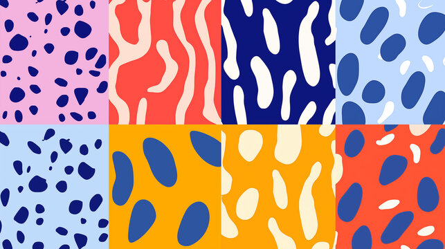 Seleção de fundos abstratos com ondas curvas e formas simples colorido com cores primarias 
