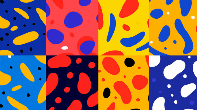 Seleção de fundos abstratos com ondas curvas e formas simples colorido com cores primarias