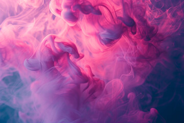 Ethereal viva magenta smoke, flowing with light and creating intricate splashes, set against an abstract background, reminiscent of ink blending in water