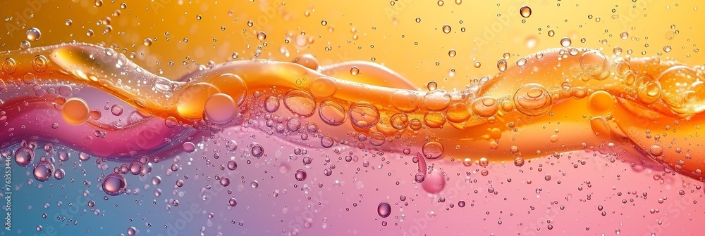 Poster in this mesmerizing liquid abstraction, droplets create intricate patterns against a backdrop of vib