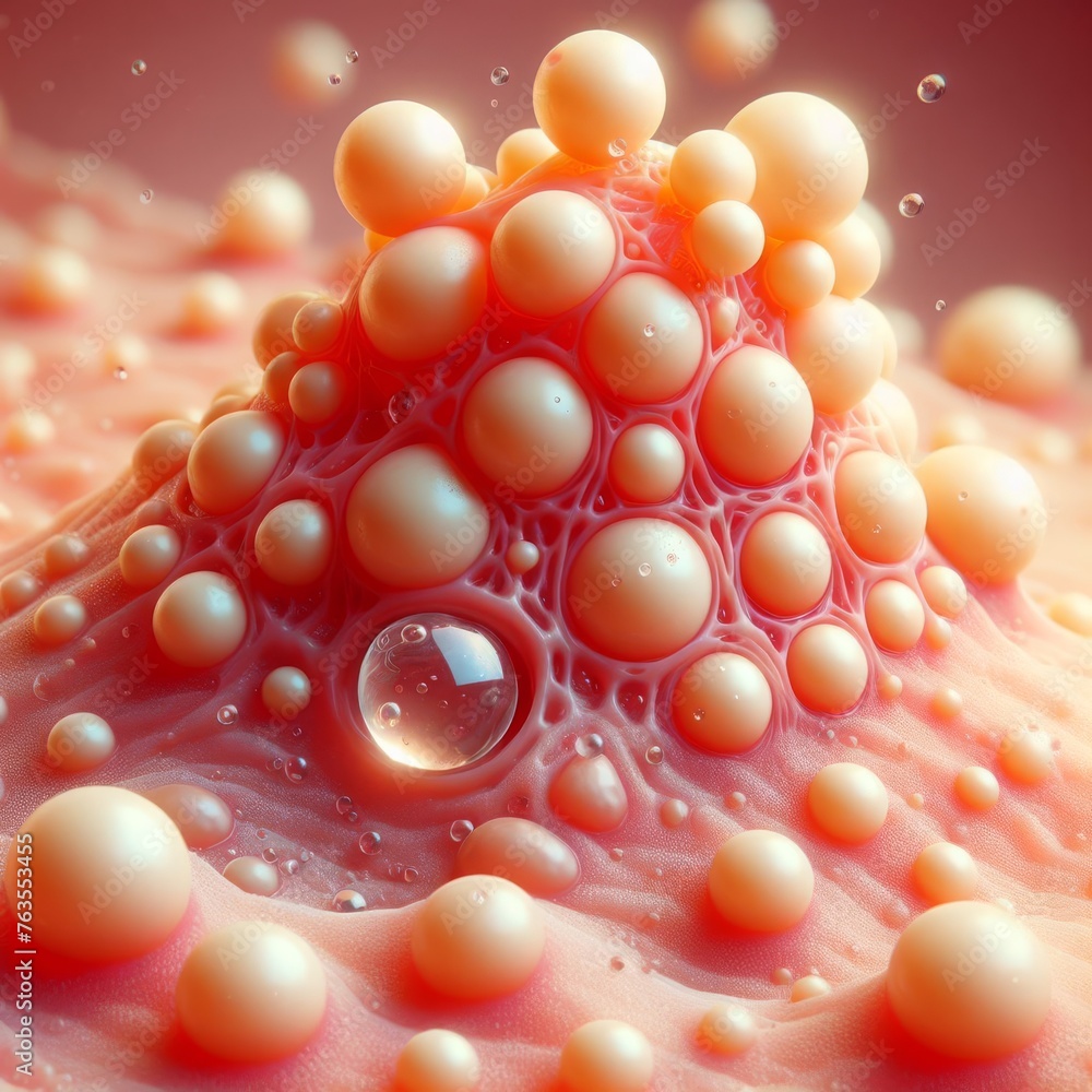 Poster an abstract rendering of cellular structures captures the intricate beauty of microscopic life. the 