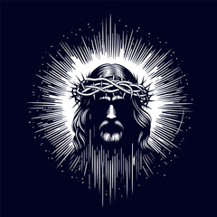Silhouette of Jesus Christ in a crown of thorns. vector illustration. Jesus in the crown of thorns, suffering of Jesus Christ - obrazy, fototapety, plakaty