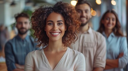 Obraz premium Business Team Collaborating in Office during Recruitment, Onboarding, or Hiring Process Generative AI