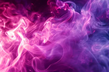 Tuinposter Luminous viva magenta smoke artfully flowing with light and splashes, creating a captivating abstract background with an ink-in-water effect © Haji