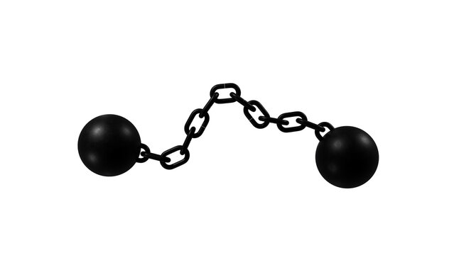 Cannon balls on chain or knippel shot isolated on transparent and white background. Cannon concept. 3D render