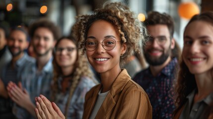 Fototapeta premium Diverse Business Team Applauding New Member Generative AI