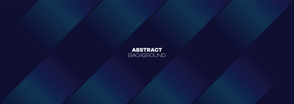 Abstract Dark Blue Green Waving Lines Technology Background. Modern Navy Blue Gradient With Glowing Lines Shiny Geometric Shape and Diagonal, for Brochure, Cover, Poster, Banner, Website, Header