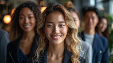 Fototapeta premium Diverse and Happy Corporate Team Portrait: Young Specialists Standing and Smiling at Camera Generative AI