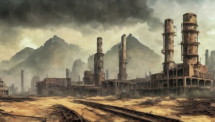 dystopian abandoned industrial facility - obrazy, fototapety, plakaty