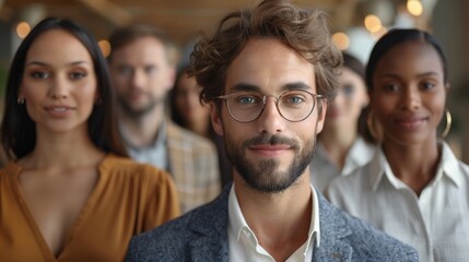 Obraz premium Diverse Employees Collaborating in a Virtual Conference Using a Video Communication App Generative AI