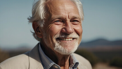 Happy smiling elderly white man. - obrazy, fototapety, plakaty