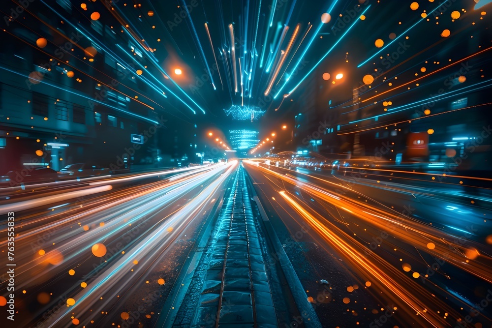 Poster high speed data transfer and internet technology concept with futuristic digital background of light