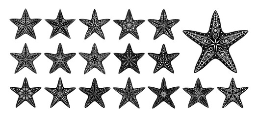 Collection of ornate starfish silhouette illustration design