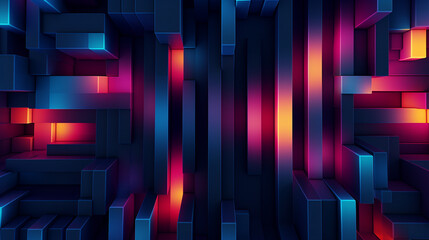 Pattern of illuminated rectangles in neon color