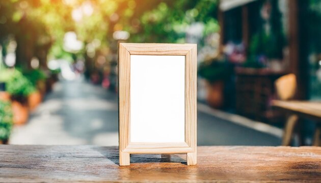 empty frame of wooden sign board on shop background