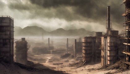 dystopian industrial area - obrazy, fototapety, plakaty
