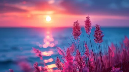 Abwaschbare Fototapete Summer Sunset Beach Landscape with Abstract Nature Background Generative AI © Alex