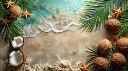 Tropical Beach Holiday with Botanical Coconut Leaf Banner Generative AI