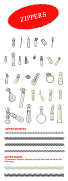 Zipper vector fashion drawing Kit 
ZIPPER brushes, Sliders and Pullers Editable vector.