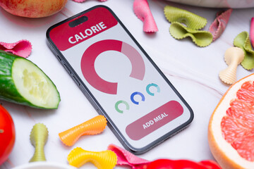 Calorie tracking application amidst the backdrop of healthy eating. Care for your physique and proper diet. Calorie counting