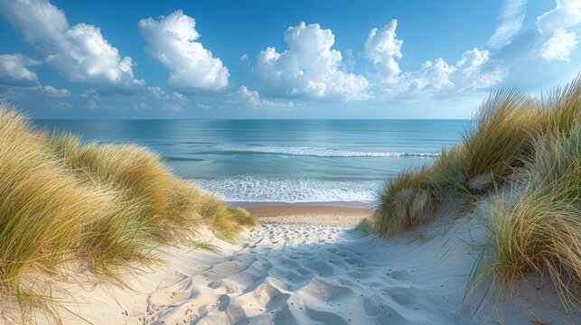 Sandy Beach and Sand Dunes of Camber Sands, East Sussex, England Generative AI