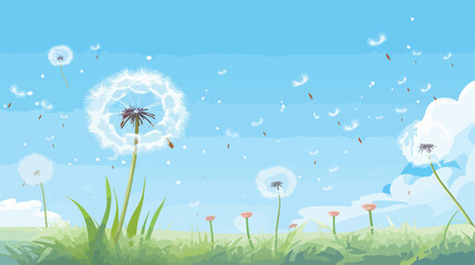 Airy fluffy dandelion with flying seeds. Spring win