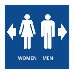 Icono de hombre y mujer con flechas direccionales. Fondo azul,. Vector - 763558801
