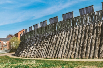 Reconstructed wooden viking fortress Trelleborgen in Trelleborg.