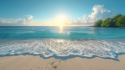 Stunning Maldives Beach Panorama with Blurred Bokeh Sea and Sky Generative AI