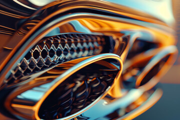 A close-up of a luxury car's exhaust pipe, its unique design creating an abstract pattern in the...