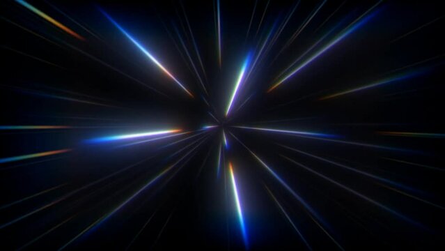 High Speed Flying Lines 3d Animation in Seamless Looping Traffic. Sci-fi Digital Footage Electric Move of Dynamic Streaks in Dark Backdrop. Neon Glowing Gradient Rays of Hyperspace in Time Travel