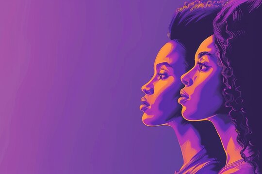 Illustration of two beautiful women in profile, Copy space for your text, AI Generated