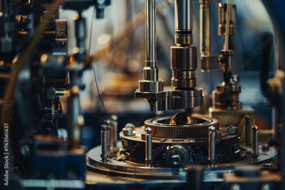 Poster a close-up of a machine in an industrial factory, its intricate parts moving in perfect synchronizat