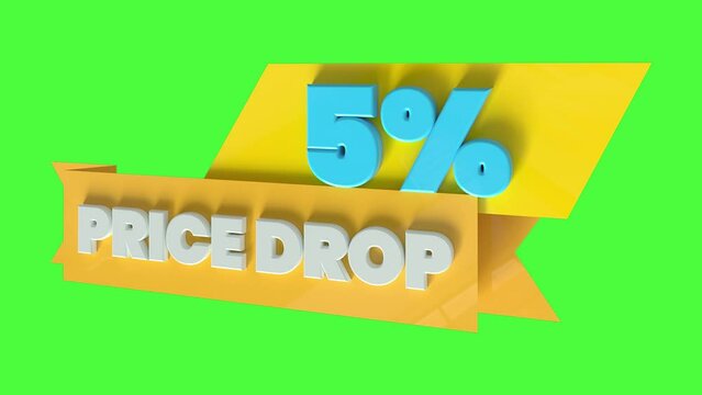 05 percent price drop 3d letters. 3d render 4K and Full HD footage.