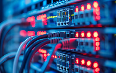 Naklejka premium Server room with cables and lights