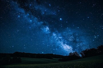 Naklejka na ściany i meble The night sky filled with stars and the milky way stretches above a vast landscape, showcasing the beauty of the universe