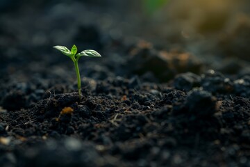 A seedling emerges from the soil, signifying growth and development in plants