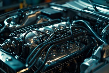 A close-up view of a car engine being serviced by a mechanic, highlighting precision and expertise in automotive maintenance