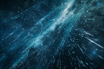 A detailed closeup of a meteor shower streaking through a blue and black space filled with stars, showcasing the dynamic nature of celestial phenomena - obrazy, fototapety, plakaty