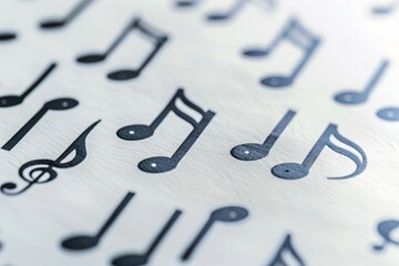 Close-up of a sheet of paper filled with musical notes, showcasing the composition and arrangement...