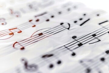 Detailed close up of musical notes arranged on a sheet of paper, showcasing the composition and...