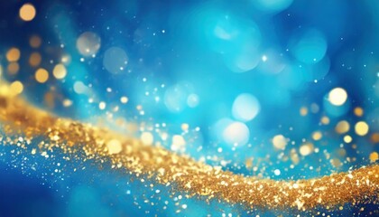 blurred abstract blue background with gold glitter
