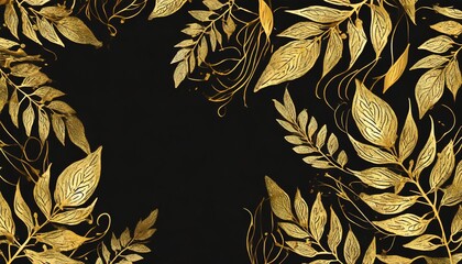 a black background with gold leaves on it
