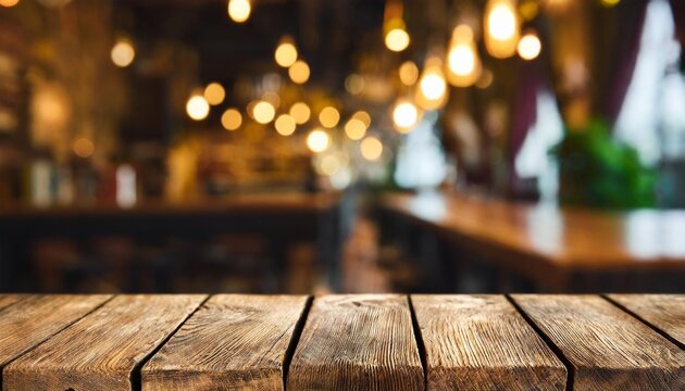 tabletop or bar background blurry with empty wooden planks there is space to place products