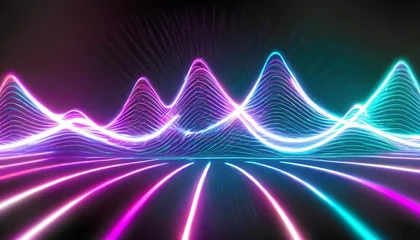 Draagtas big neon speaking sound sine wave background © Mac
