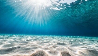 summer time under sea ocean in clean and clear water with ray of sunlight from surface for...