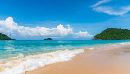 Fototapeta na wymiar beach wave water in the tropical summer beach with sandy beach background